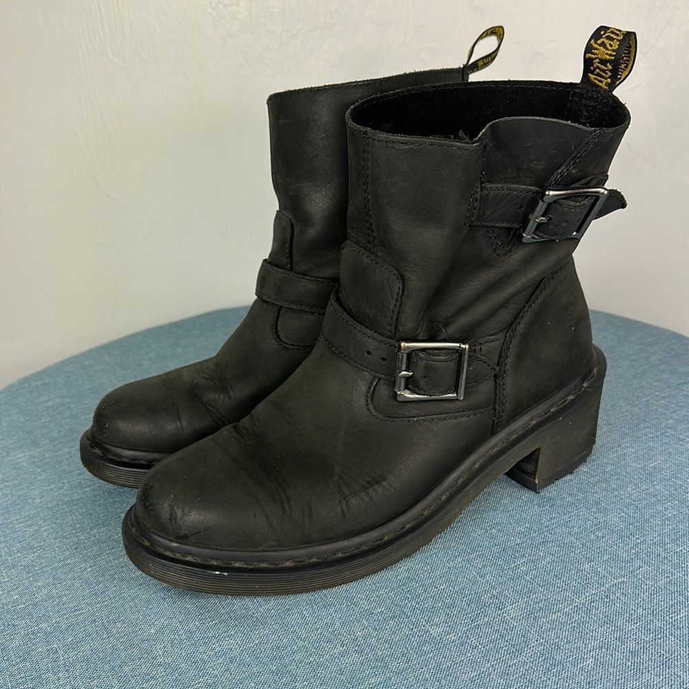 Dr. Martens Diza Black Leather Biker Ankle Boots Size 9